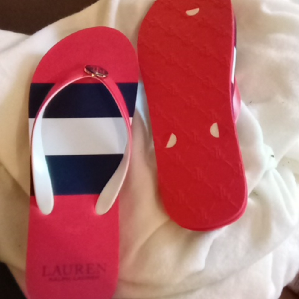 red white and blue flip flops